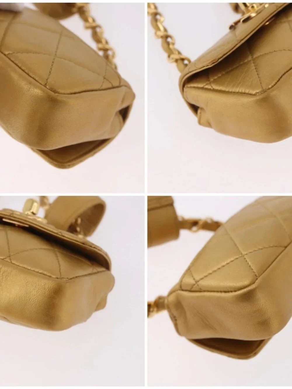 CHANEL Matelasse Chain Pouch Lamb Skin Gold CC Auth bs35703V